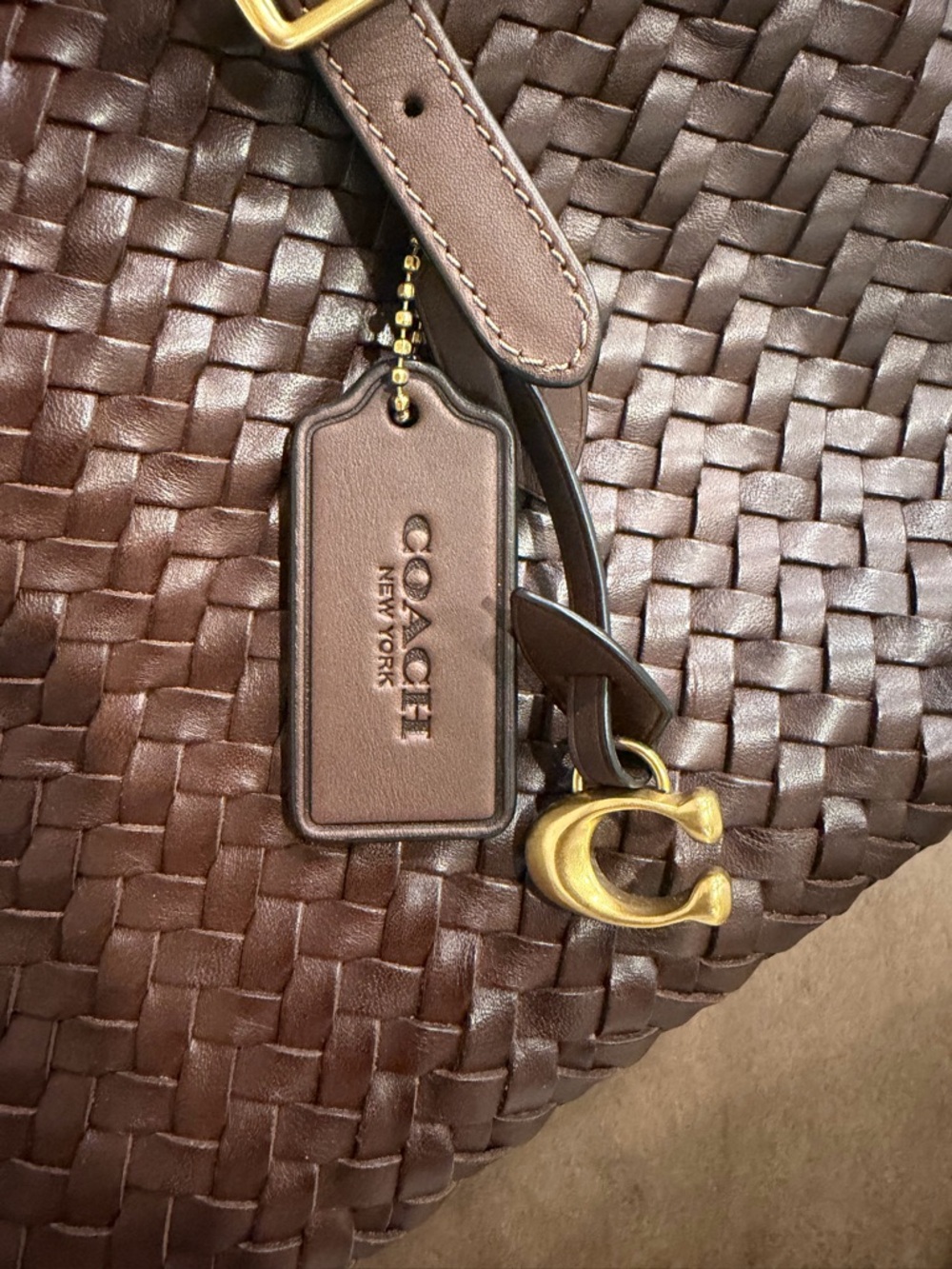 COACH Woven Leather Swing Tote Maple Retail CBF83 $600 - Picture 10 of 14